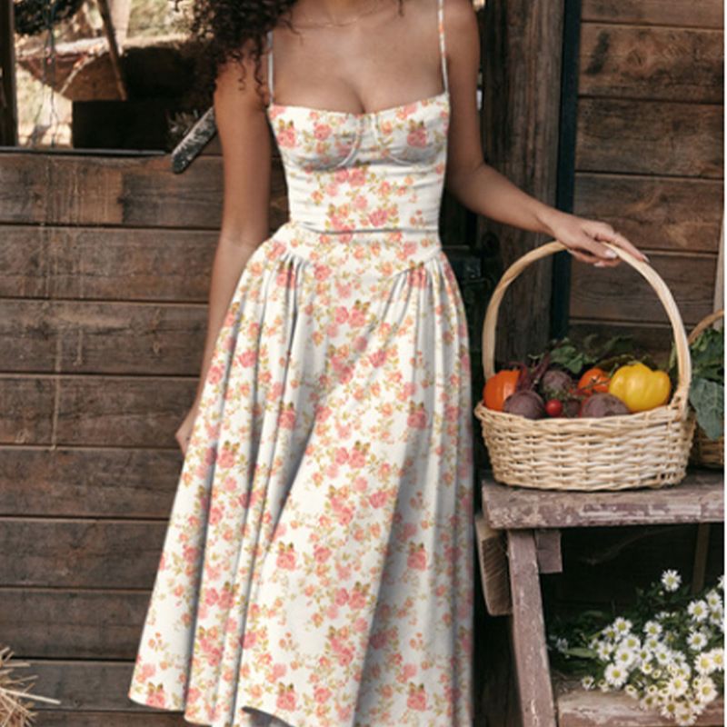 Sexy Solid Pleated Hem Sling Dress Women's Fashion Midi Sleeveless Backless Dresses Party Evening A-line Robes