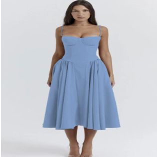 Sexy Solid Pleated Hem Sling Dress Women's Fashion Midi Sleeveless Backless Dresses Party Evening A-line Robes