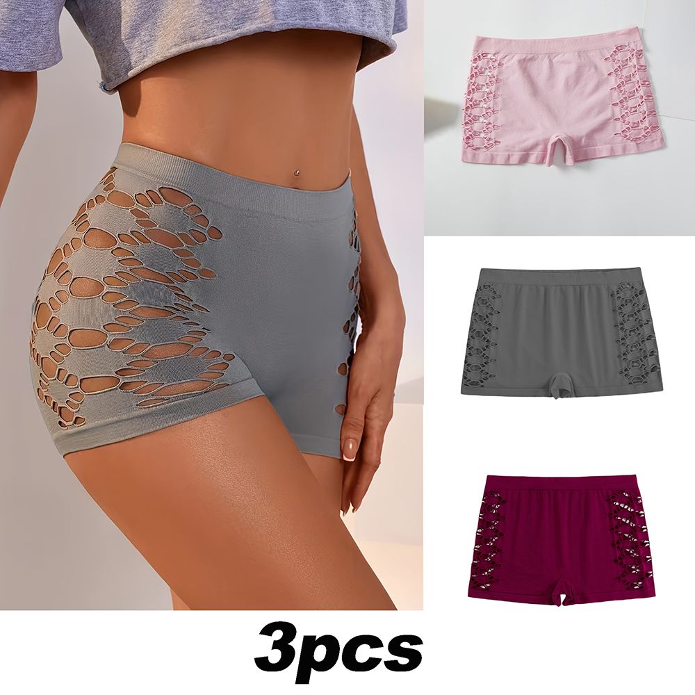 3pcs/set Cut Out Boyshort Panties Soft Comfortable Stretch Panties Women's Lingerie Underwear