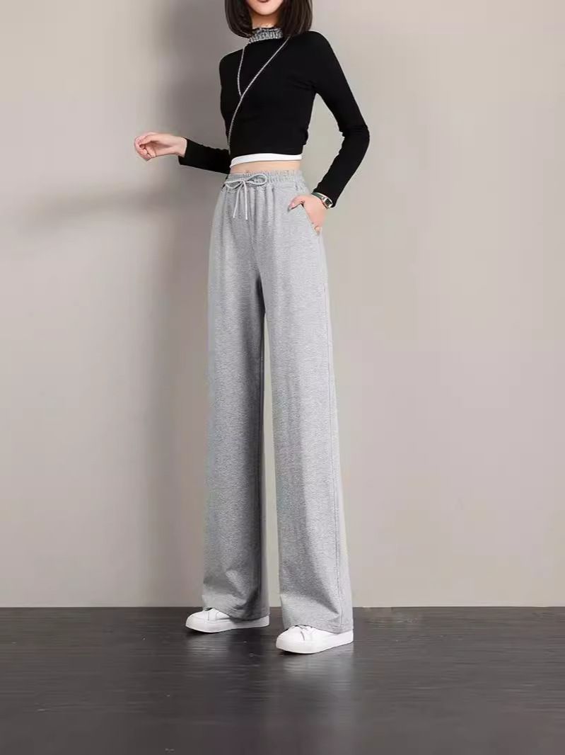 Wide Leg Pants for Women High Waist Narrow Version Loose Straight Slim Casual Long Pants Plain Fitness Joggers Pants Travel Basic