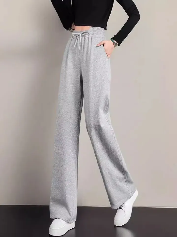 Wide Leg Pants for Women High Waist Narrow Version Loose Straight Slim Casual Long Pants Plain Fitness Joggers Pants Travel Basic