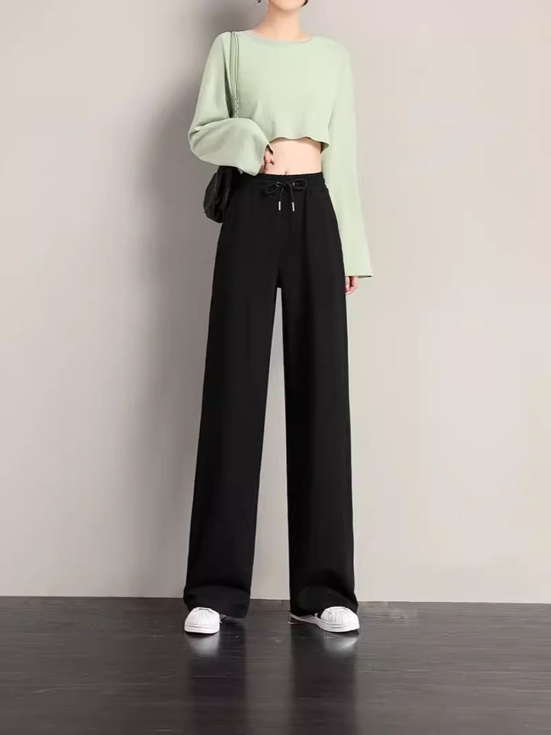 Wide Leg Pants for Women High Waist Narrow Version Loose Straight Slim Casual Long Pants Plain Fitness Joggers Pants Travel Basic