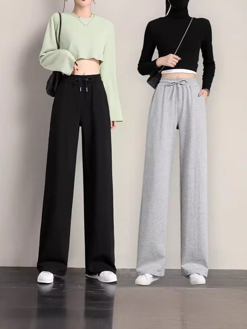 Wide Leg Pants for Women High Waist Narrow Version Loose Straight Slim Casual Long Pants Plain Fitness Joggers Pants Travel Basic