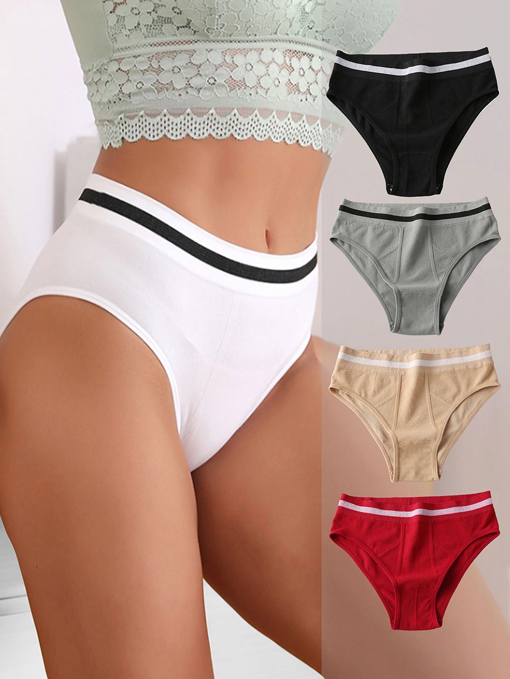 5pcs Women's High Waist Seamless Panties Cotton Crotch Abdomen Girls Sexy Breathable Seamless Ladies Briefs Underwear