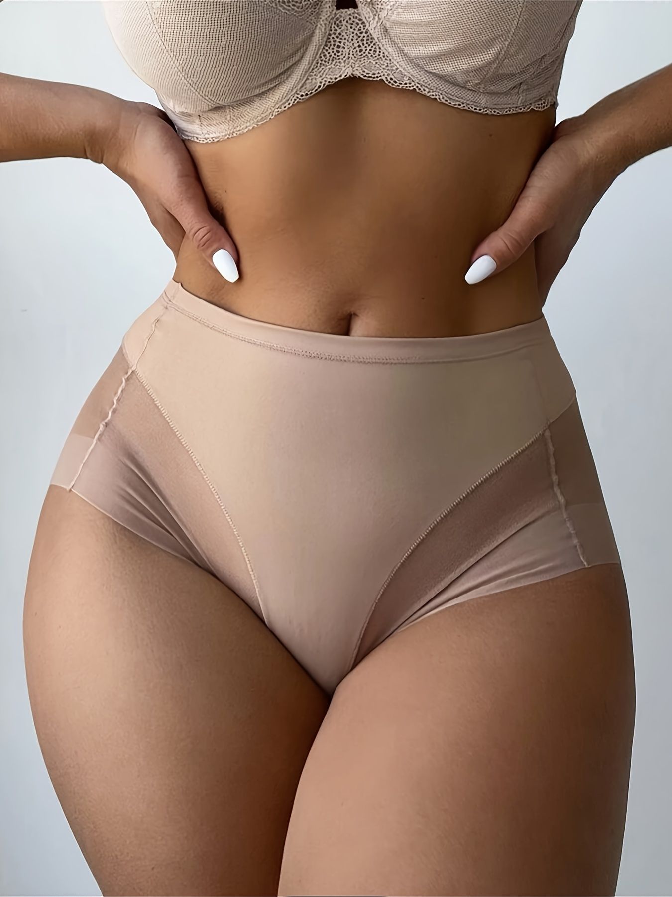 3pcs Mid-waist Hip-lifting Breathable Women's Briefs Transparent Mesh Gauze Corset Waist Comfortable Ice Silk Underwear Panties Set