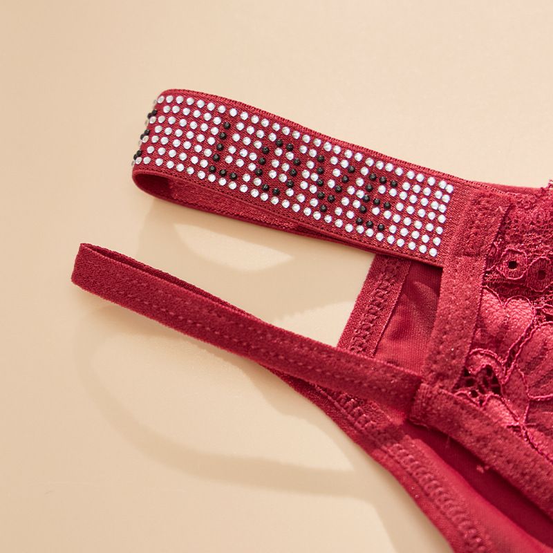 5pcs Women's Underwear Sexy Letter Lingerie Lace Comfortable Mid Waist Panties Breathable Fashion Rhinestone Thongs