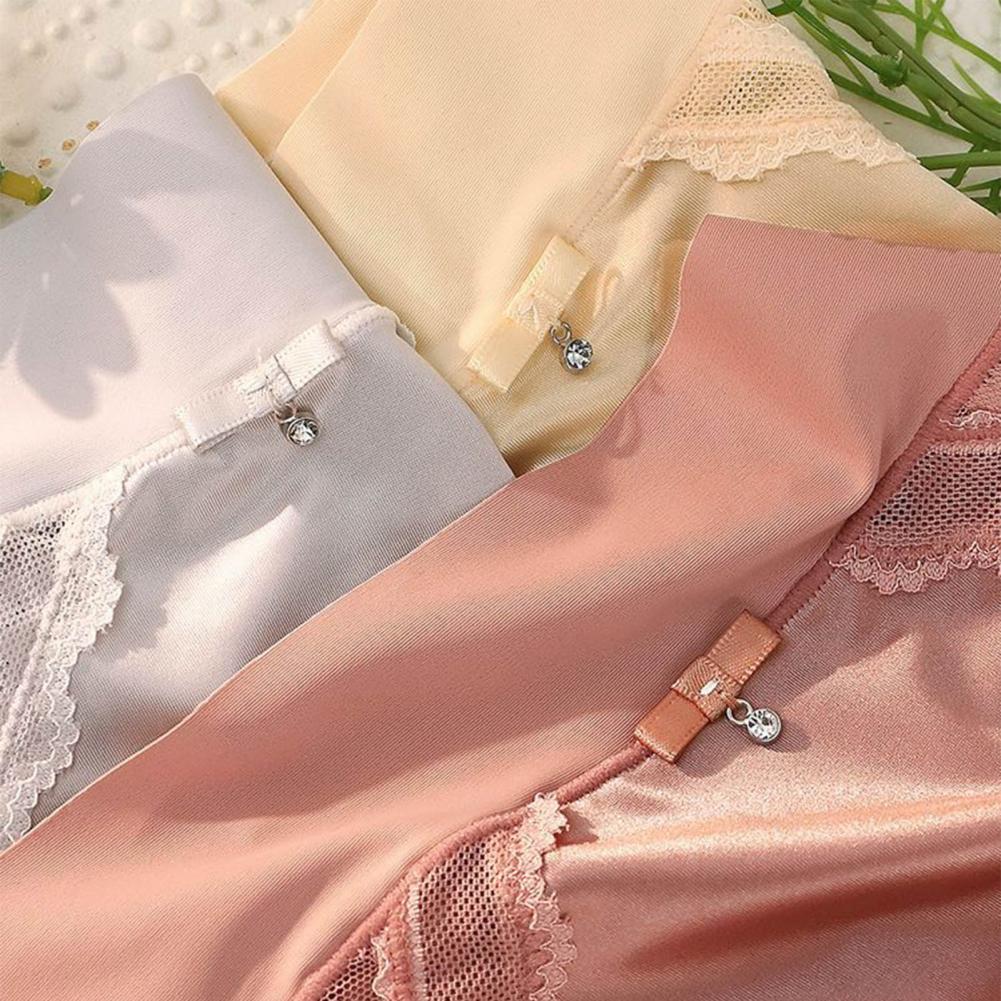 6pcs Sexy Lace Panties Women's High Waist Seamless Female Daily Underwear Tummy Control Ice Silk Lady Underpants Comfy Breathable