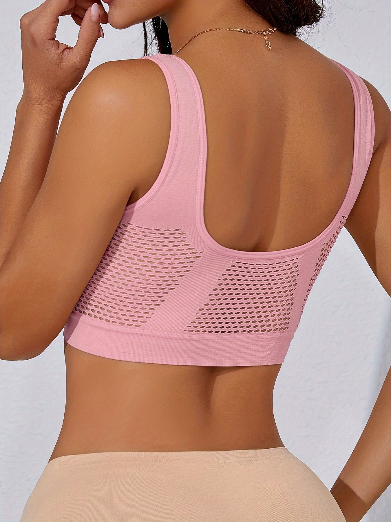 4pcs Women's Sports Bras(NO Padding) Breathable No-Wire Hollow-Out Gym Jogging Crop Top Push Up Sport Bras for Running & Yoga