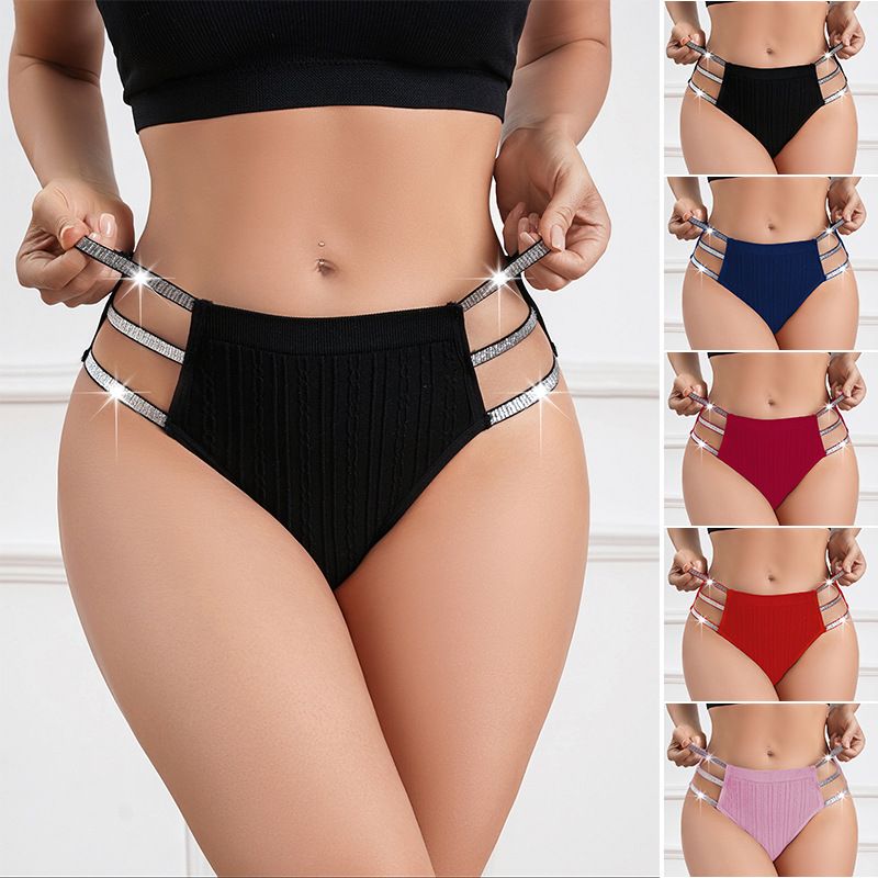 6PCS Women's Sexy Panties Mid Waist Ribbed Seamless Ladies Briefs Hollow Out Comfortable Super Stretch Shiny Belts Underwear