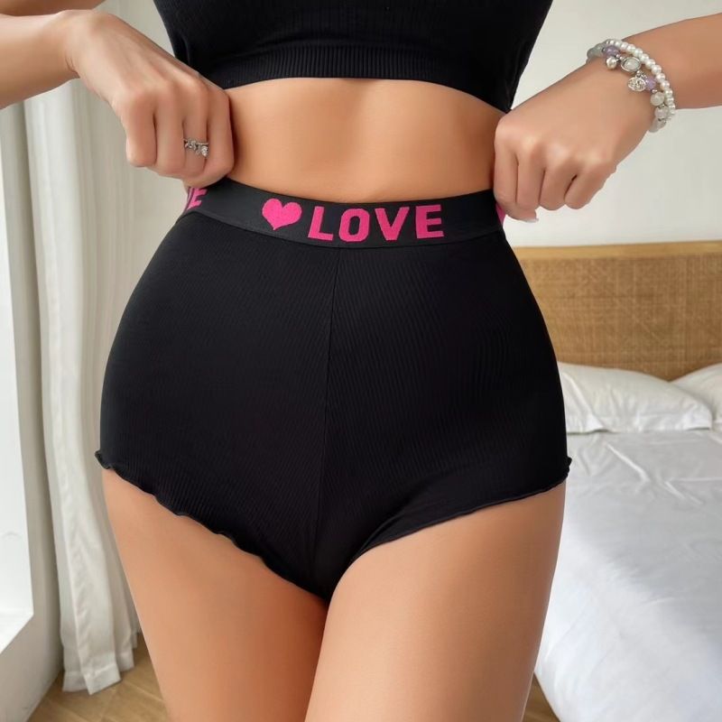 3pcs Set Sports LOVE Heart Thread Cotton Shorts Elastic Band Sexy Women's Underpants Mid Waist Ruffle Edge Seamless Panties