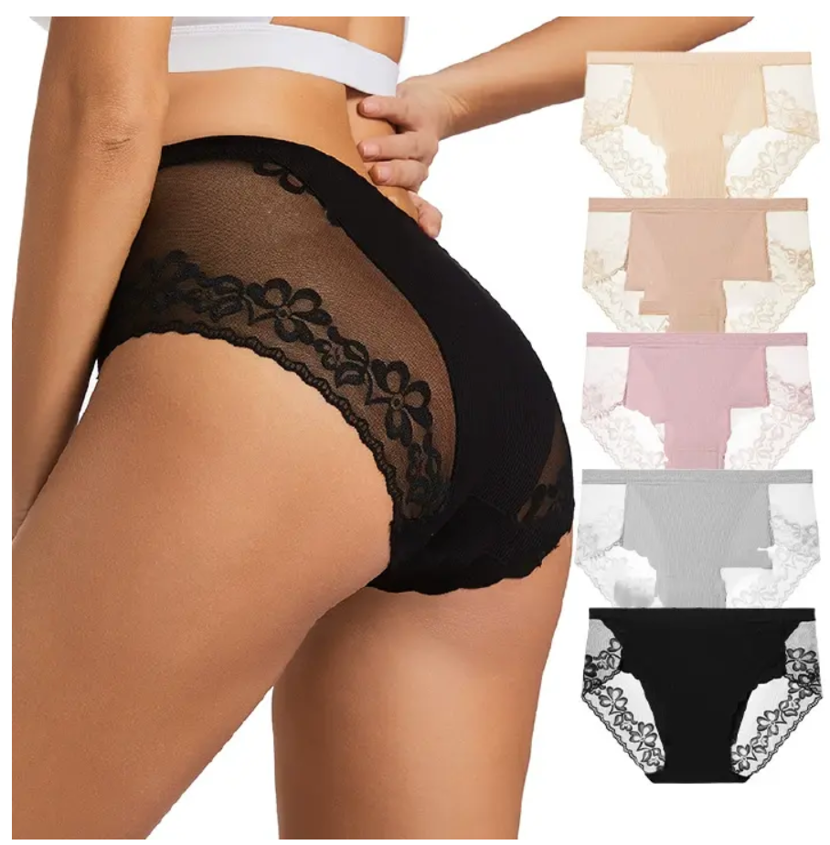 Sexy Lace Flower Women's High-Waisted Hollow-Out Fashion Panties - Breathable, Comfortable Triangle Underwear with Soft Fabric & Stylish Design