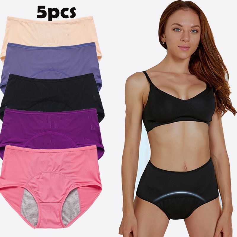 Plus Size 10 Mesh Breathable Period Leak-proof Briefs for Women, Mid to High Waist, for Pre and Post Menstrual Use