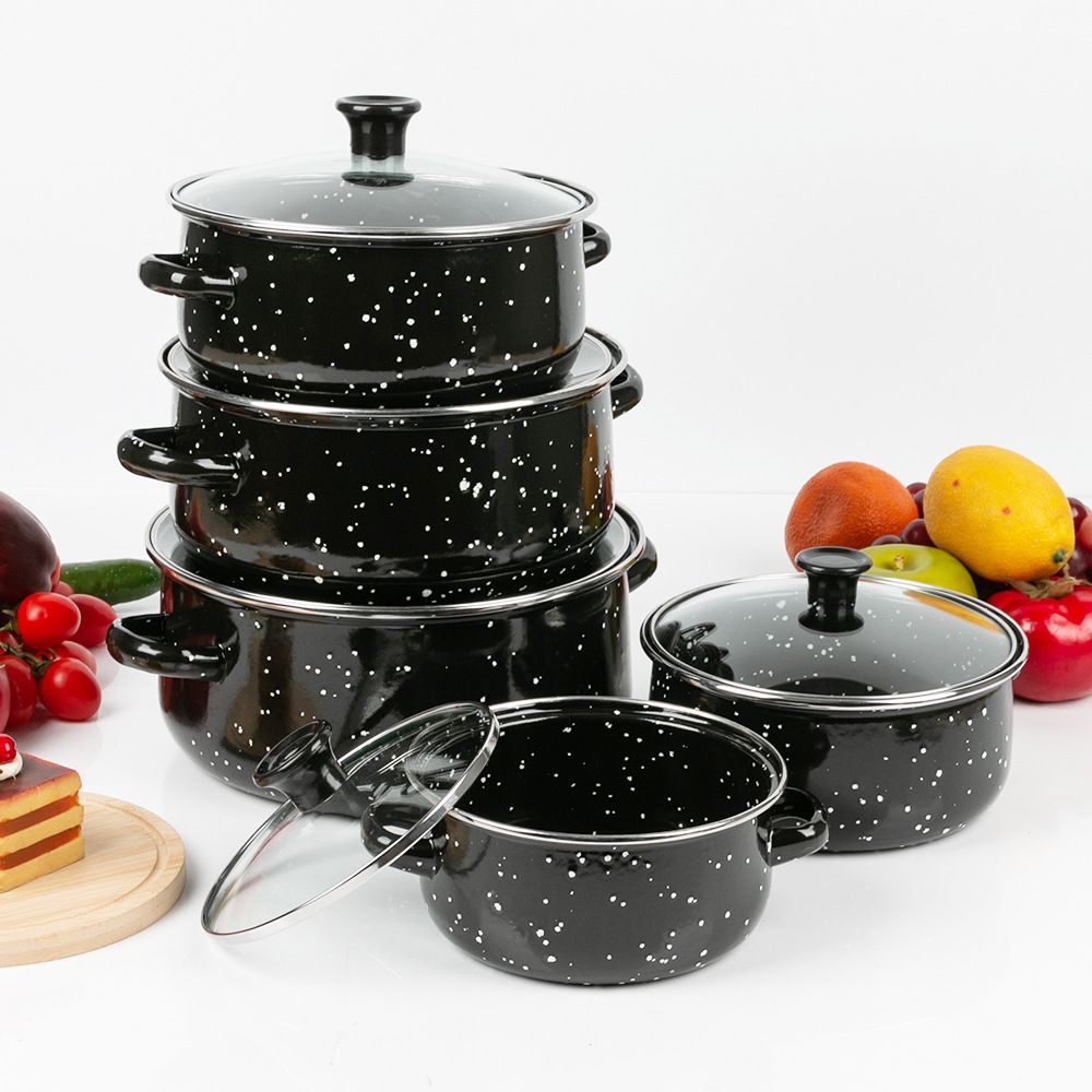 10pcs Enamel Stainless Steel Non-stick Cookware Set Cooking Pots Sufuria 5PCS Pots 5PCS Lids 16CM+18CM+20CM+22CM+24CM