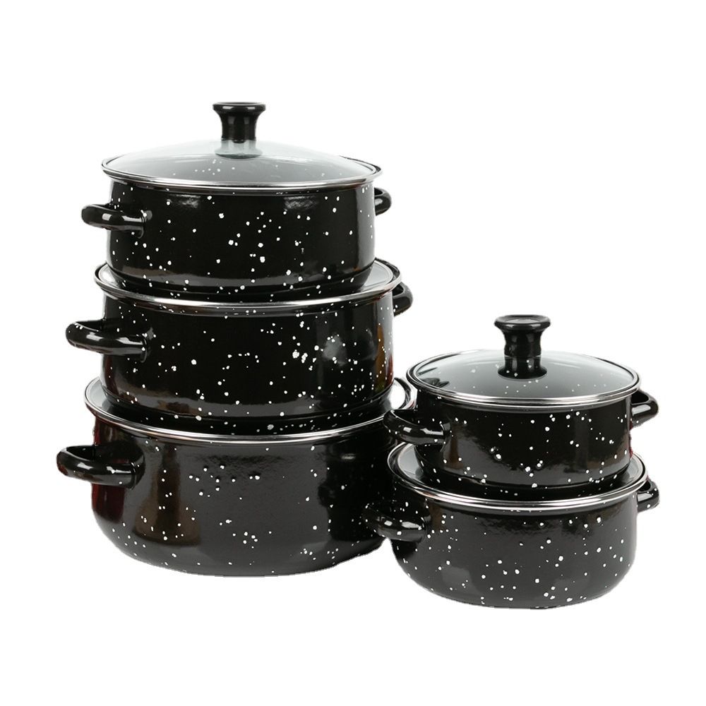 10pcs Enamel Stainless Steel Non-stick Cookware Set Cooking Pots Sufuria 5PCS Pots 5PCS Lids 16CM+18CM+20CM+22CM+24CM