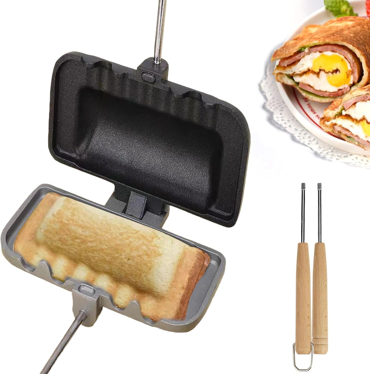 Hot Sandwich Maker Double-Sided Sandwich Pan Non-Stick Foldable Grill Frying Pan for Bread Toast Breakfast Machine Pancake Maker