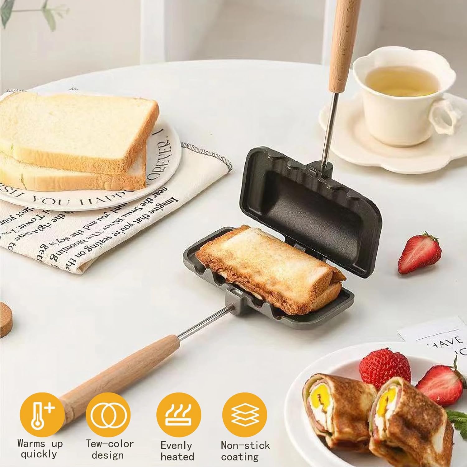 Hot Sandwich Maker Double-Sided Sandwich Pan Non-Stick Foldable Grill Frying Pan for Bread Toast Breakfast Machine Pancake Maker