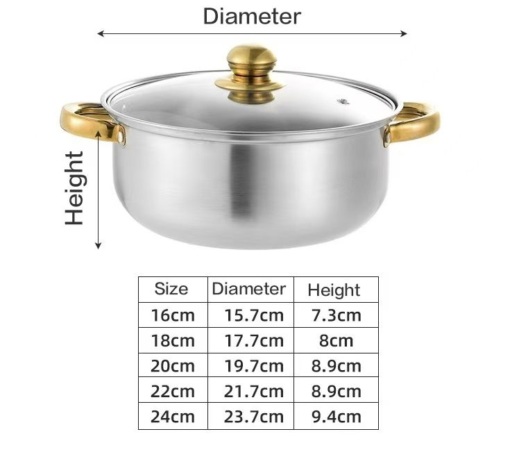 10pcs Stainless Steel Non-stick Cookware Set Gold Handle(5pc Pots+5pc Lids) Cooking Pots Sufuria 16CM+18CM+20CM+22CM+24CM