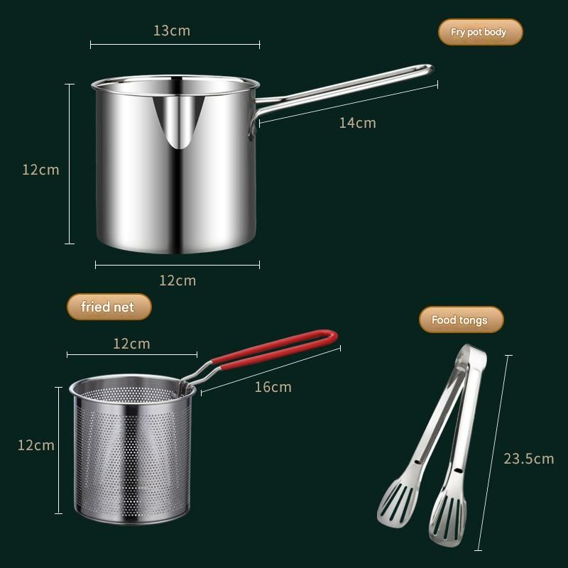 4pcs Stainless Steel Mini Fryer Set with Food Clip Strainer Oven Rack Deep Fryer Small Pot Kitchen Frying Chicken Cooking Tool