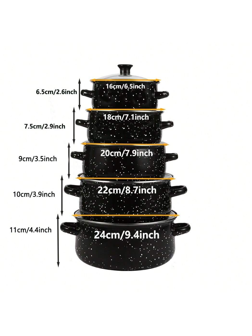10pcs Enamel Stainless Steel Non-stick Cookware Set Cooking Pots Sufuria 5PCS Pots 5PCS Lids 16CM+18CM+20CM+22CM+24CM