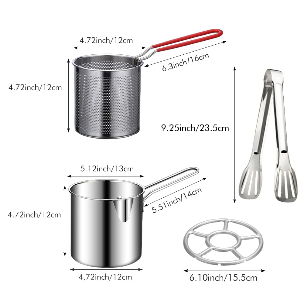 4pcs Stainless Steel Mini Fryer Set with Food Clip Strainer Oven Rack Deep Fryer Small Pot Kitchen Frying Chicken Cooking Tool