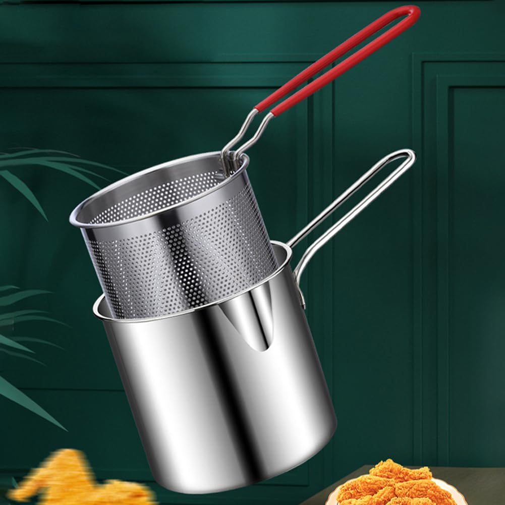 4pcs Stainless Steel Mini Fryer Set with Food Clip Strainer Oven Rack Deep Fryer Small Pot Kitchen Frying Chicken Cooking Tool