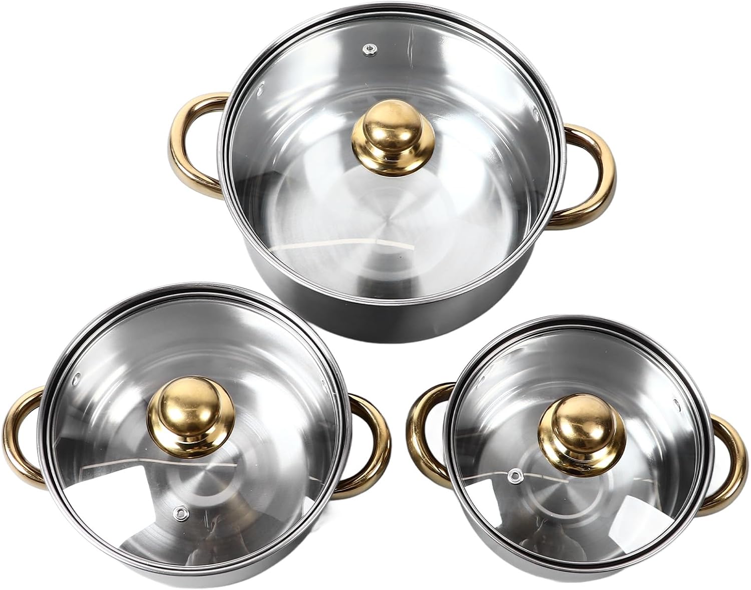 12pcs Stainless Steel Non-stick Sufuria Cookware Set Pot Set (5pcs Pots+6pcs lids+ Kettle) 16cm+18cm+20cm +24cm pot +24cm Frying Pan+3L Kettle