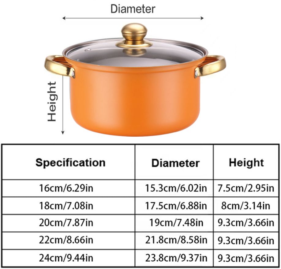 10pcs Stainless Steel Non-stick Cookware Set Orange Gold Handle (5pcs Pots+5pcs Lids) Cooking Pots 18CM+20CM+22CM+24CM+26CM Sufuria