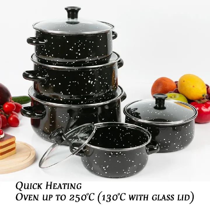 BEANER 10pcs Enamel Stainless Steel Non-stick Cookware Set Cooking Pots Sufuria 5PCS Pots 5PCS Lids 16CM+18CM+20CM+22CM+24CM