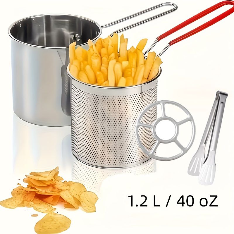 4pcs Stainless Steel Mini Fryer Set with Food Clip Strainer Oven Rack Deep Fryer Small Pot Kitchen Frying Chicken Cooking Tool