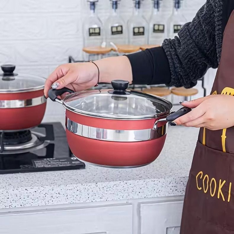 Set of 12PCS Non-stick Stainless Steel Cookware Sets Pots and Pans  Cooking Pot Set Stainless Steel Cookware Set Sufuria Set (6PCS 18/18//20/22/24/26CM  Pots+6PCS Lids)