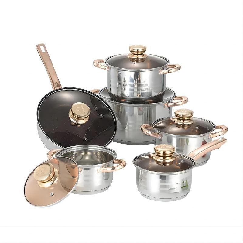Edenberg Set of 12PCS High Quality NonStick Stainless Steel Cookware Sets Pots and Pans Cooking Pot Set  Sufuria Set Suitable for Induction Cooker (6PCS 16/16/18/20/24/24CM Pots+6PCS Lids)
