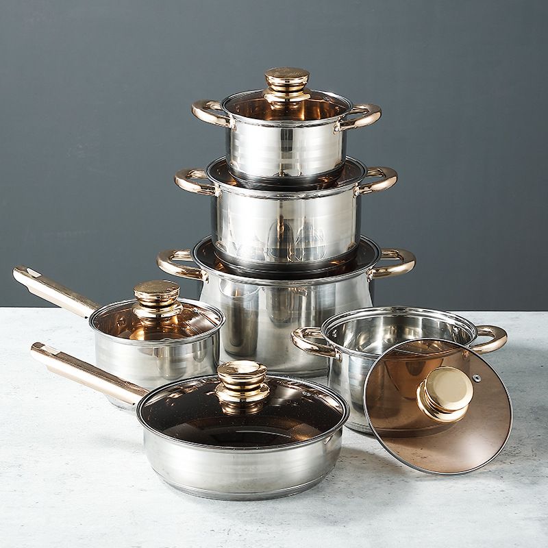 Edenberg Set of 12PCS High Quality NonStick Stainless Steel Cookware Sets Pots and Pans Cooking Pot Set  Sufuria Set Suitable for Induction Cooker (6PCS 16/16/18/20/24/24CM Pots+6PCS Lids)