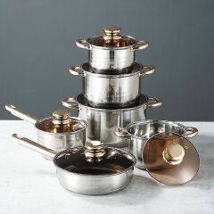 Engeibepg Set of 12PCS High Quality Non-stick Stainless Steel Cookware Sets Pots and Pans Cooking Pot Set  Sufuria Set Suitable for Induction Cooker (6PCS 16/16/18/20/24/24CM Pots+6PCS Lids)