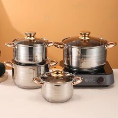 Engeibepg Set of 12PCS High Quality Non-stick Stainless Steel Cookware Sets Pots and Pans Cooking Pot Set  Sufuria Set Suitable for Induction Cooker (6PCS 16/16/18/20/24/24CM Pots+6PCS Lids)