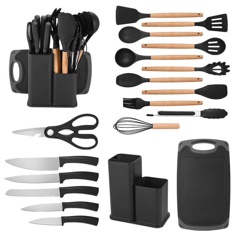 Set of 19PCS Cookware  Kitchen Utensil Set Silicone Spatula Soup Spoon Non-Stick Silicone Spatula Food Grade Household Silicone Sharp Knife Cutting Board Set