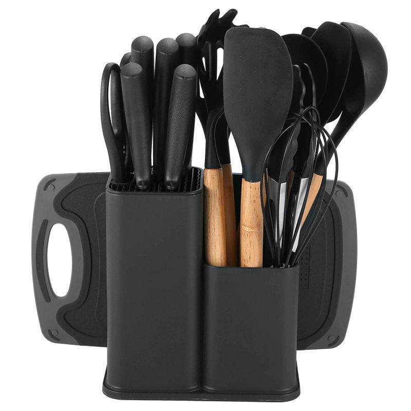 Set of 19PCS Cookware  Kitchen Utensil Set Silicone Spatula Soup Spoon Non-Stick Silicone Spatula Food Grade Household Silicone Sharp Knife Cutting Board Set