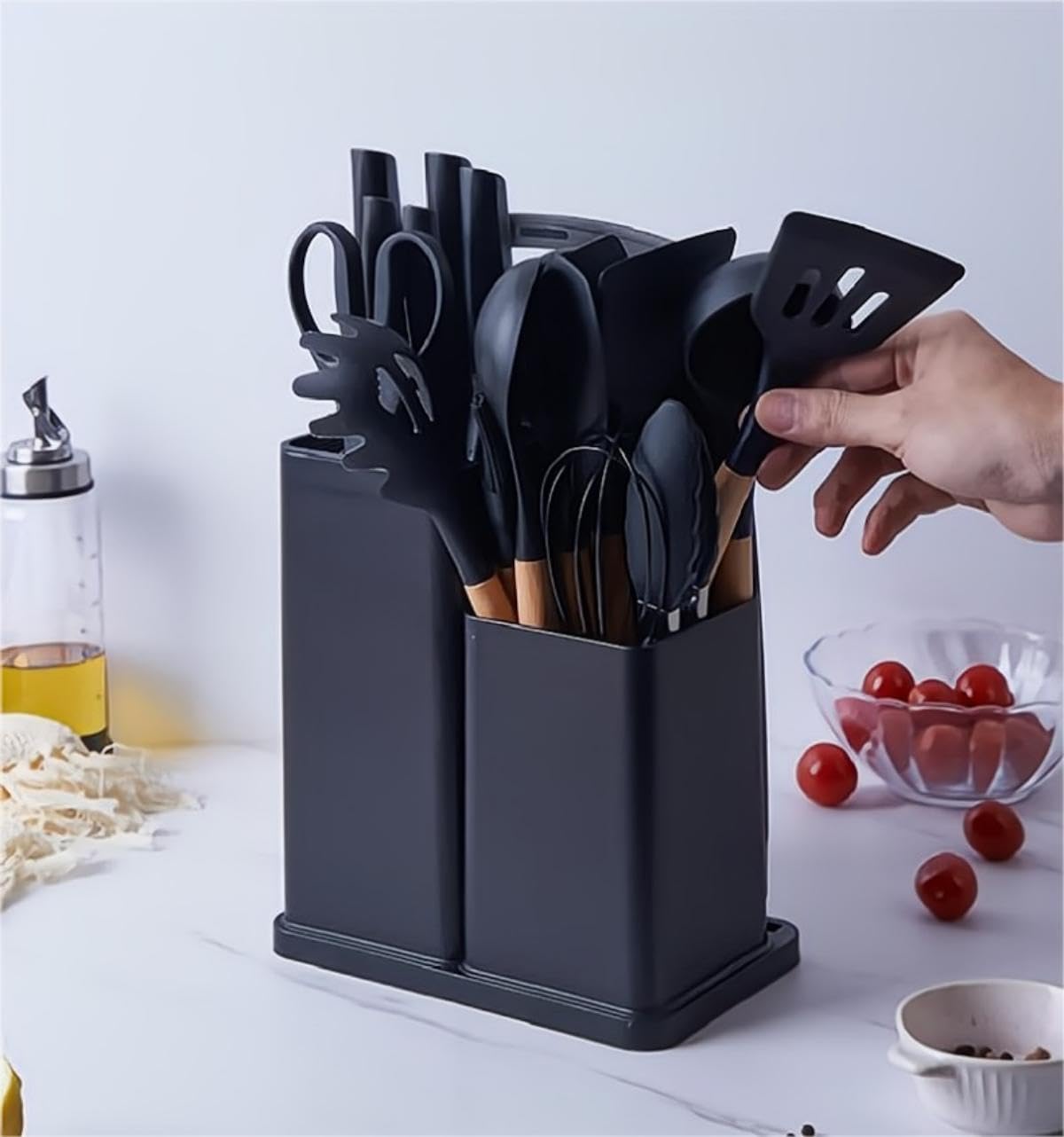 Set of 19PCS Cookware  Kitchen Utensil Set Silicone Spatula Soup Spoon Non-Stick Silicone Spatula Food Grade Household Silicone Sharp Knife Cutting Board Set