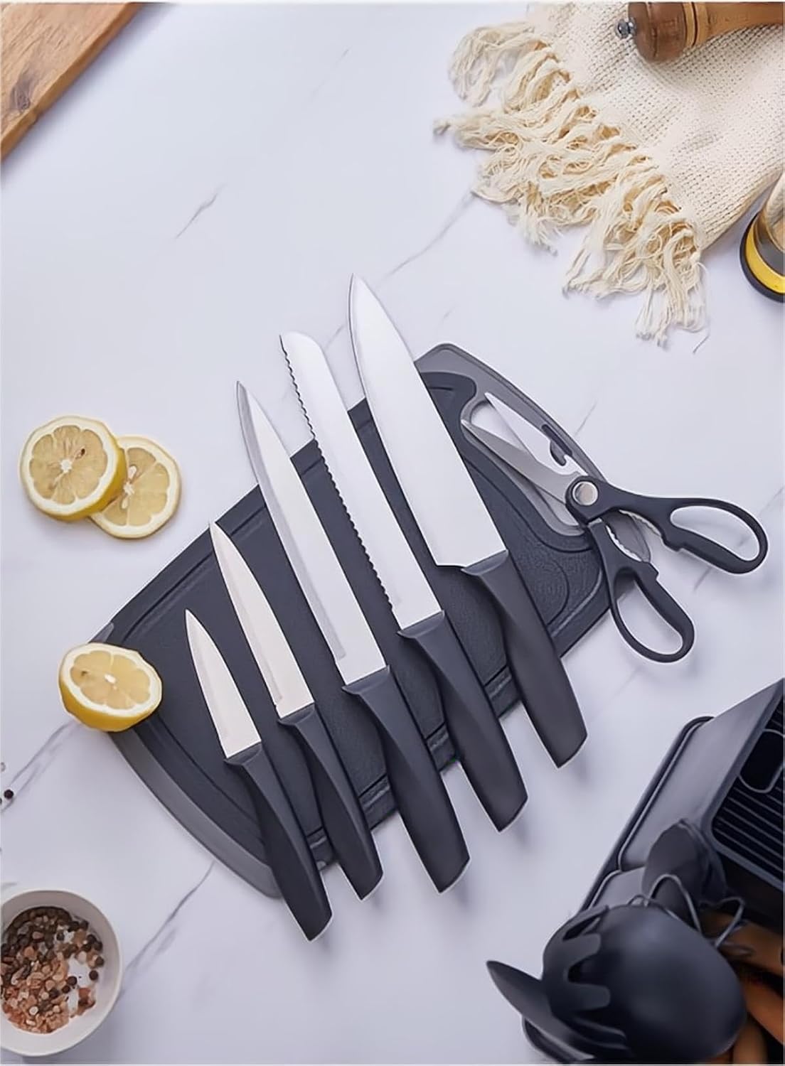 Set of 19PCS Cookware  Kitchen Utensil Set Silicone Spatula Soup Spoon Non-Stick Silicone Spatula Food Grade Household Silicone Sharp Knife Cutting Board Set
