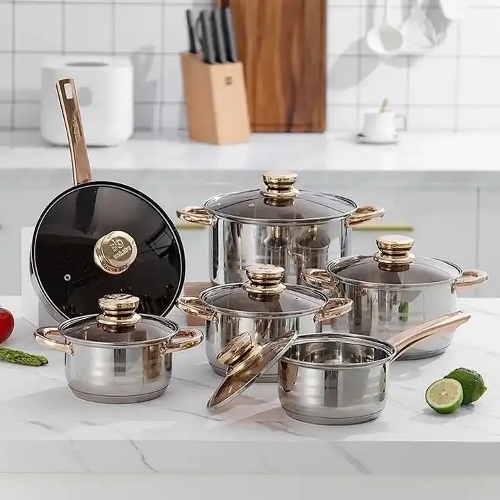 Edenberg Set of 12PCS High Quality NonStick Stainless Steel Cookware Sets Pots and Pans Cooking Pot Set  Sufuria Set Suitable for Induction Cooker (6PCS 16/16/18/20/24/24CM Pots+6PCS Lids)
