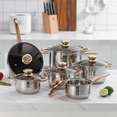 Engeibepg Set of 12PCS High Quality Non-stick Stainless Steel Cookware Sets Pots and Pans Cooking Pot Set  Sufuria Set Suitable for Induction Cooker (6PCS 16/16/18/20/24/24CM Pots+6PCS Lids)