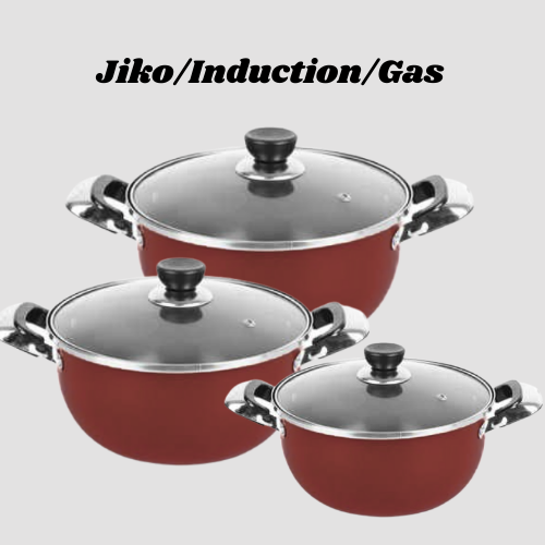 Jaza Keja Cookware Set of 6PCS  NonStick Cookware Set Sufuria Set Cooking Pot Set Suitable for Induction Cooker  (3PCS 18/20/22cm Pots +3PCS Lids)
