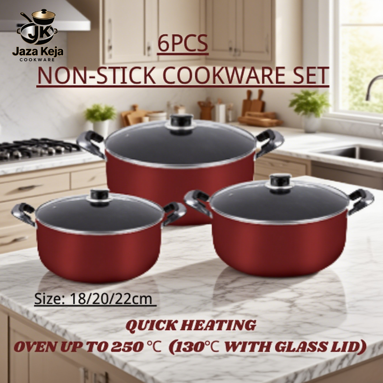 Jaza Keja Cookware Set of 6PCS  NonStick Cookware Set Sufuria Set Cooking Pot Set Suitable for Induction Cooker  (3PCS 18/20/22cm Pots +3PCS Lids)