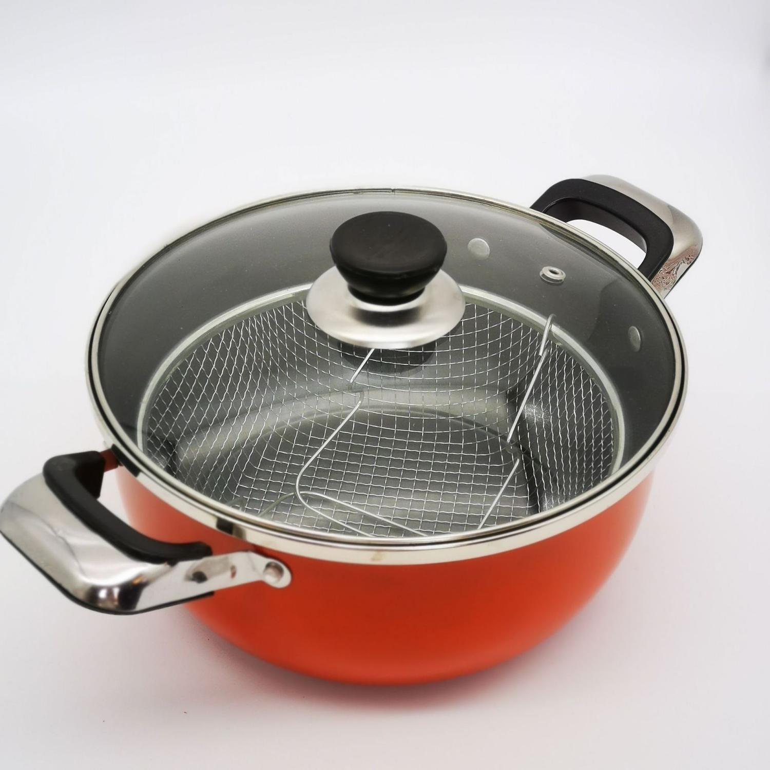 HotChef Set of 2PCS  24CM Non-stick  Iron Multipurpose Pot Deep Fry Pan  With Convenient Fry Basket Suitable for Induction Cookers