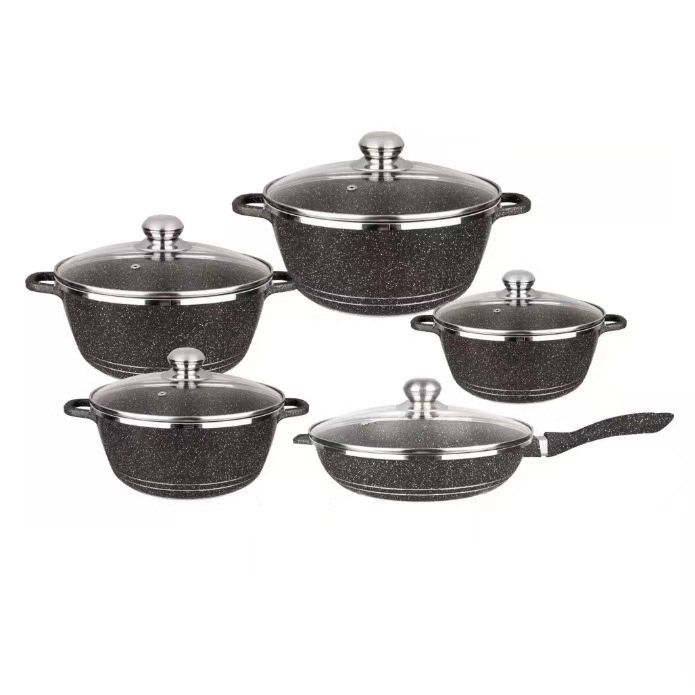【On Sale】HotChef Set of 10PCS Non-Stick Die Cast Aluminum Thickened and Large Size Cookware Set Sufuria Set Soup Pot Milk Pot and Frying Pans Set (5PCS 20/24/28/32CM Pots+1PC 28CM Pan +5PCS Lids)