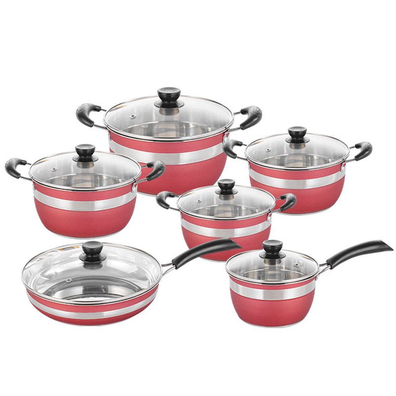 Set of 12PCS Non-stick Stainless Steel Cookware Sets Pots and Pans  Cooking Pot Set Stainless Steel Cookware Set Sufuria Set (6PCS 18/18//20/22/24/26CM  Pots+6PCS Lids)