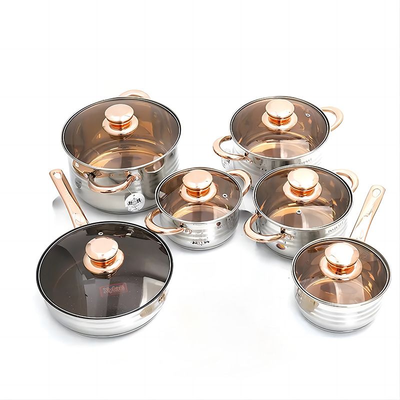 Edenberg Set of 12PCS High Quality NonStick Stainless Steel Cookware Sets Pots and Pans Cooking Pot Set  Sufuria Set Suitable for Induction Cooker (6PCS 16/16/18/20/24/24CM Pots+6PCS Lids)
