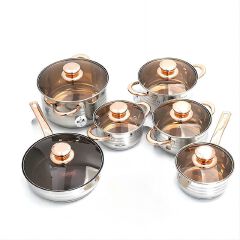 Engeibepg Set of 12PCS High Quality Non-stick Stainless Steel Cookware Sets Pots and Pans Cooking Pot Set  Sufuria Set Suitable for Induction Cooker (6PCS 16/16/18/20/24/24CM Pots+6PCS Lids)