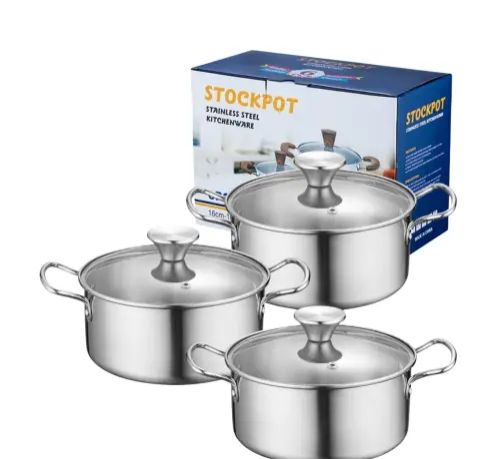 Set of 6PCS Non-stick Stainless Steel  Cookware Sets  Sufuria Set  Cooking Pot Set  Suitable for Various Stoves Such As Induction Cookers（3pcs 16CM+18CM+20CM Pots+3pcs Lids)
