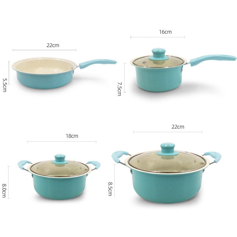 HotChef  Set of 13PCS Non-stick Colorful Marble Cast Iron Cookware Set Pots and Pans Cooking Pot Set Sufuria Set (3PCS 16/20/22CM Pots+1PC 22CM Pan + 6PCS kitchen Tools)