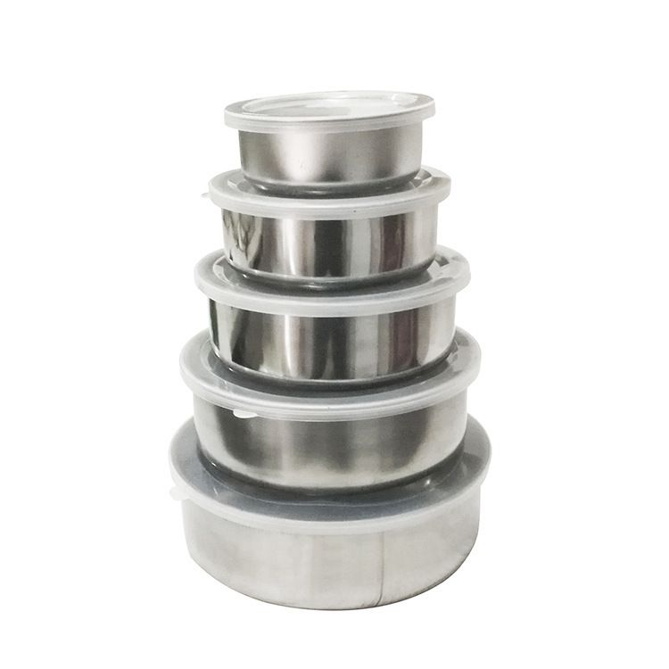 Jaza Keja  Set of 5PCS  Stainless Steel Fresh-Keeping Box Set Meal Preservation Bowl Round Sealed Sealed Jar Lunch Box  Suitable for induction cookers(10/12/14/16/18CM)